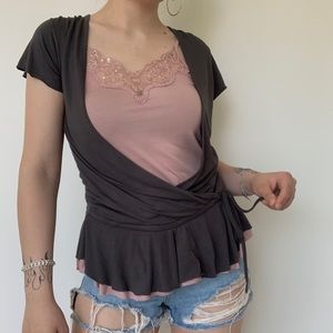 y2k zara blouse with built in sequin cami
